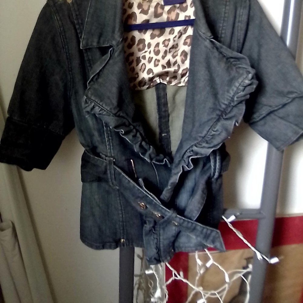 Dereon Short Sleeve Double Zipper Jean Jacket
